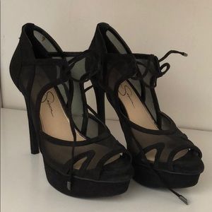 Jessica Simpson Black & Mesh Platform Heels